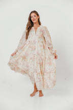 Anna Eyelet Button Down Tiered Dress in Blush Multi