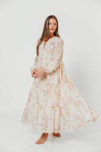 Anna Eyelet Button Down Tiered Dress in Blush Multi