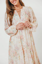 Anna Eyelet Button Down Tiered Dress in Blush Multi