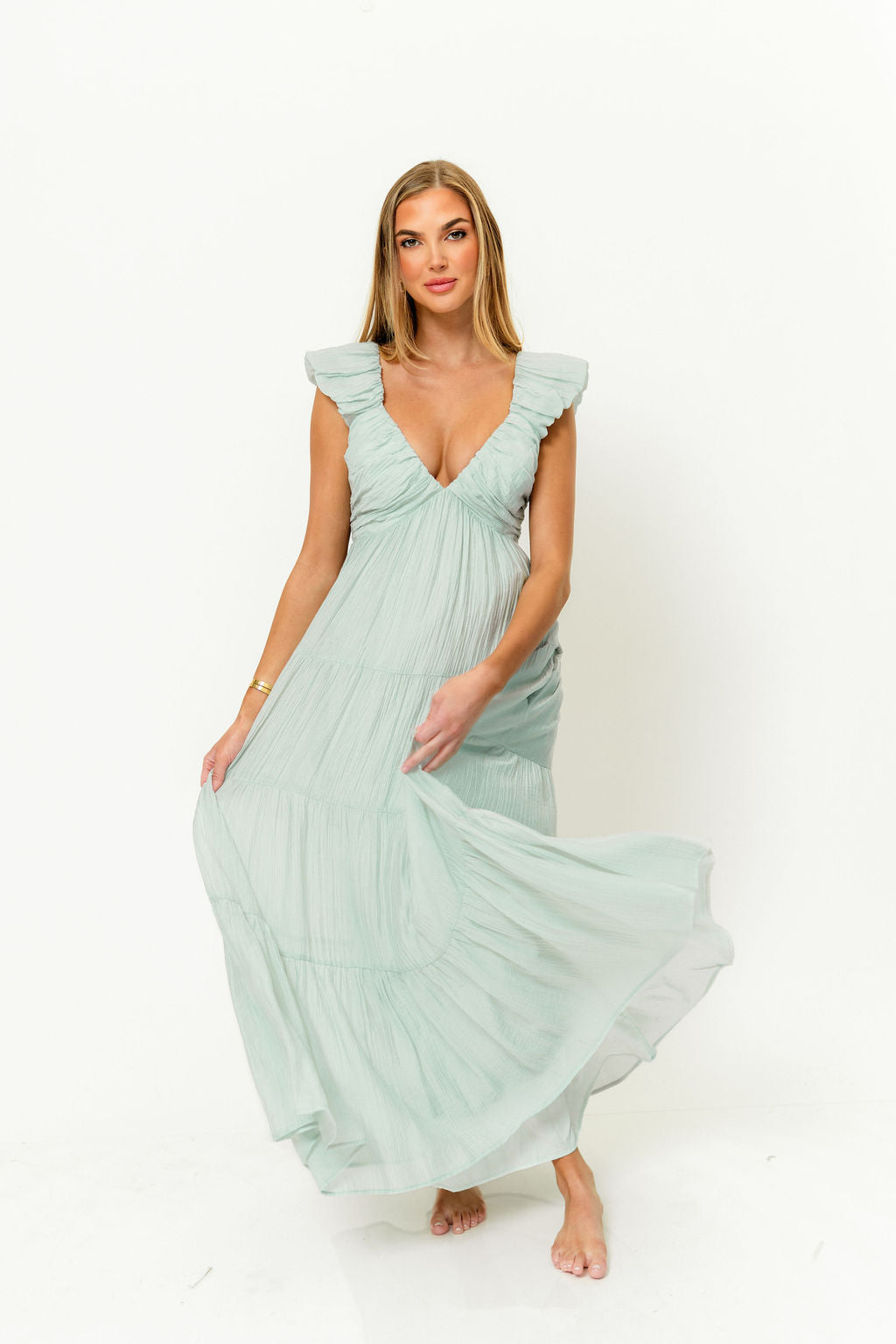 Katy Pleated Bodice Maxi Dress in Light Mint - Bump Friendly