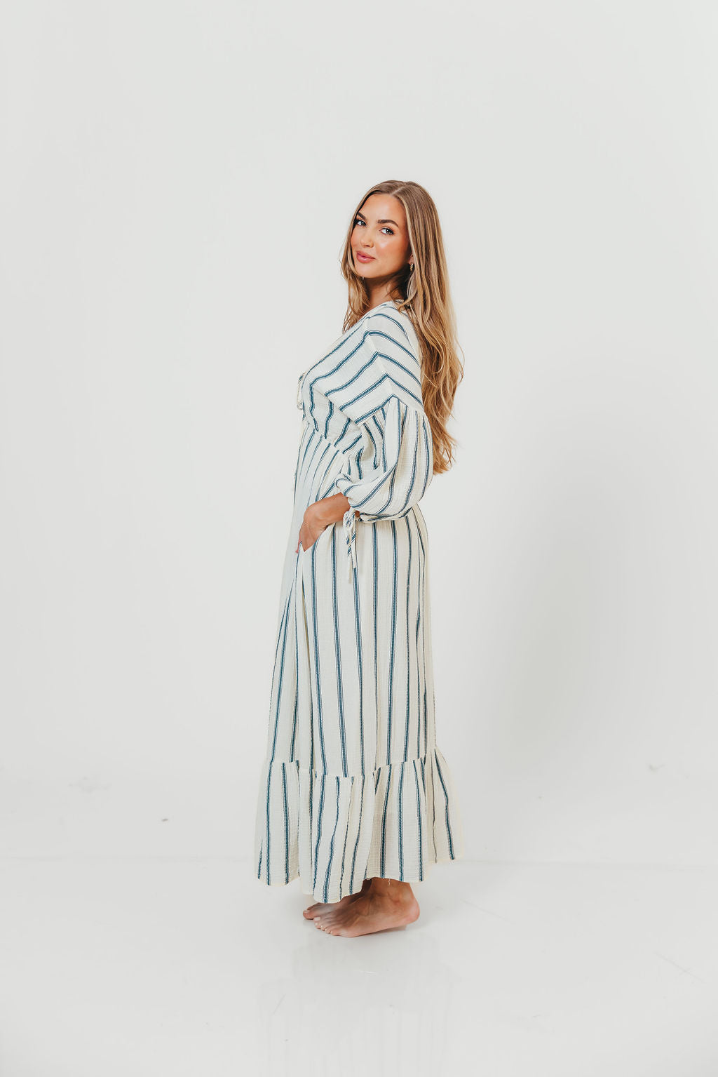 Hunter 100% Cotton Midi Dress in Navy Stripe - Bump Friendly & Inclusive Sizing *6/11 PRE-ORDER*