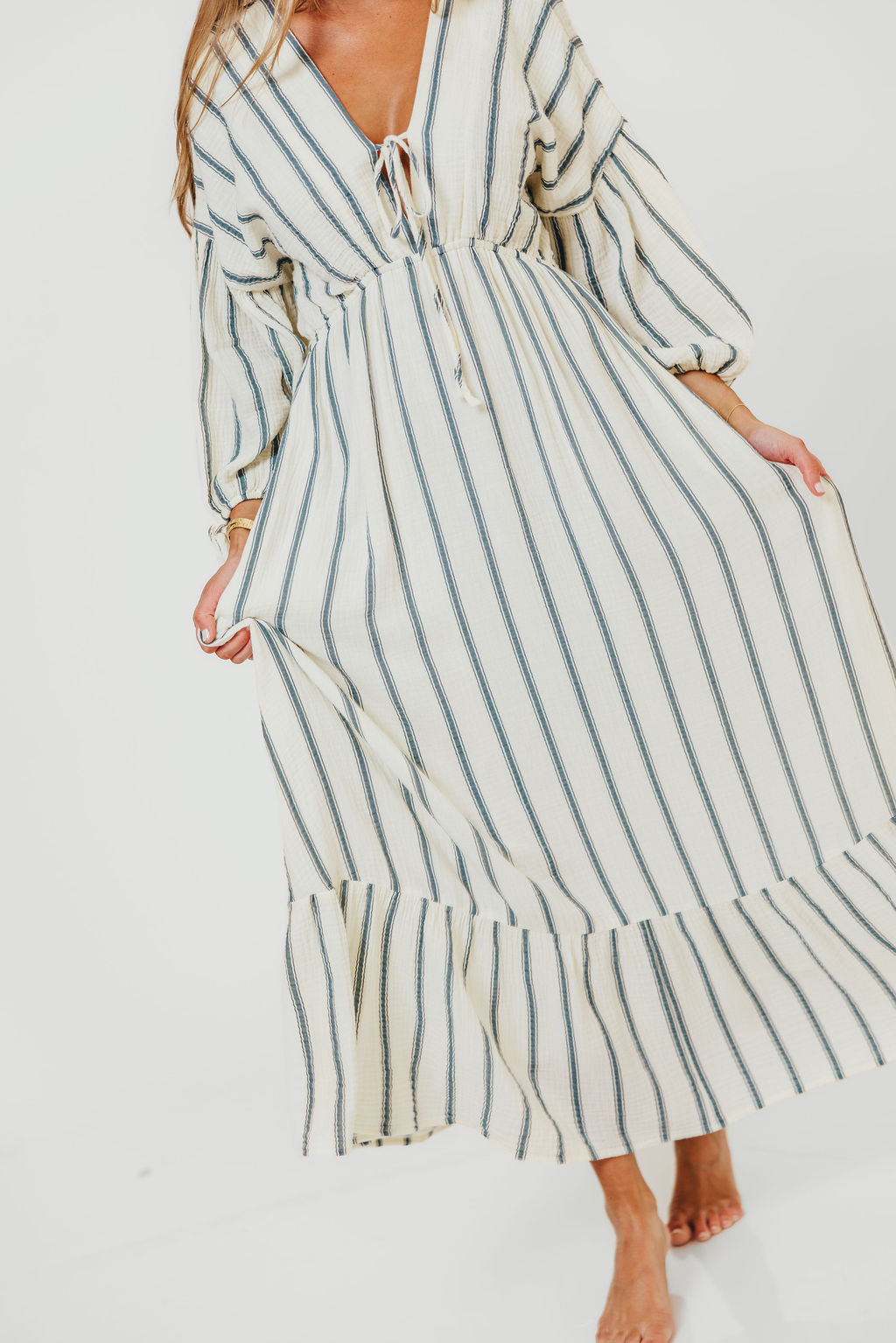 Hunter 100% Cotton Midi Dress in Navy Stripe - Bump Friendly & Inclusive Sizing *6/11 PRE-ORDER*