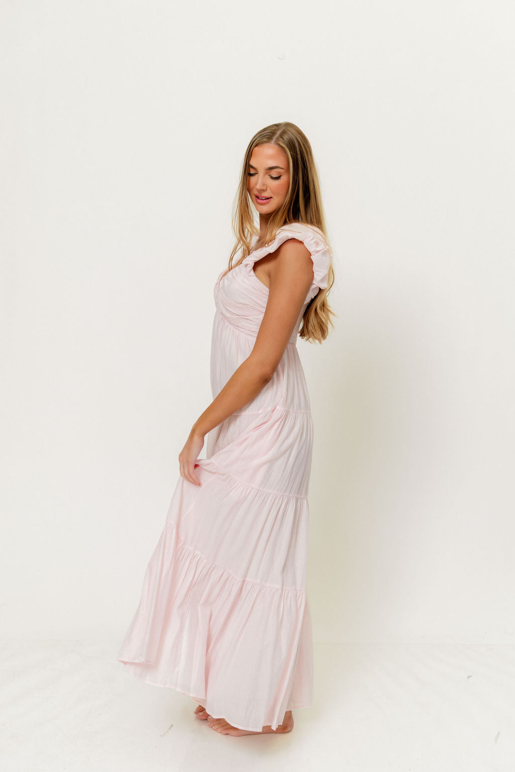 Katy Pleated Bodice Maxi Dress in Light Pink - Bump Friendly *6/30 PRE-ORDER*