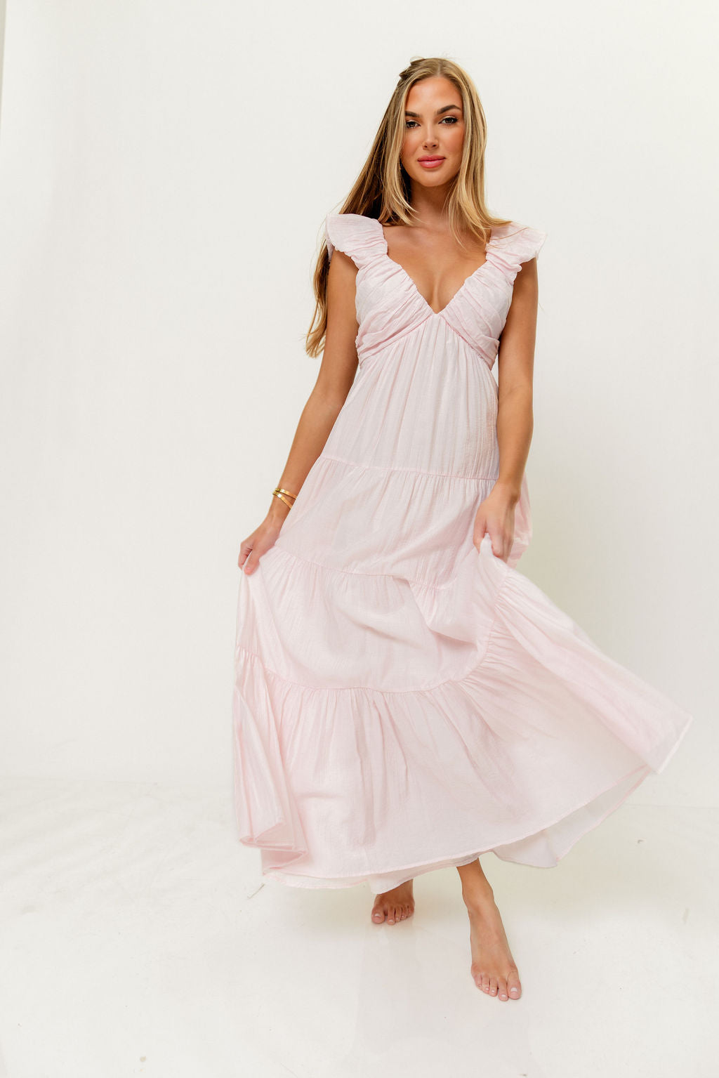 Katy Pleated Bodice Maxi Dress in Light Pink - Bump Friendly *6/30 PRE-ORDER*