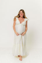 Katy Pleated Bodice Maxi Dress in Cream - Bump Friendly