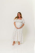 Livvy 100% Cotton Dress in Off White/Pink Floral (Fully Lined) -Bump Friendly