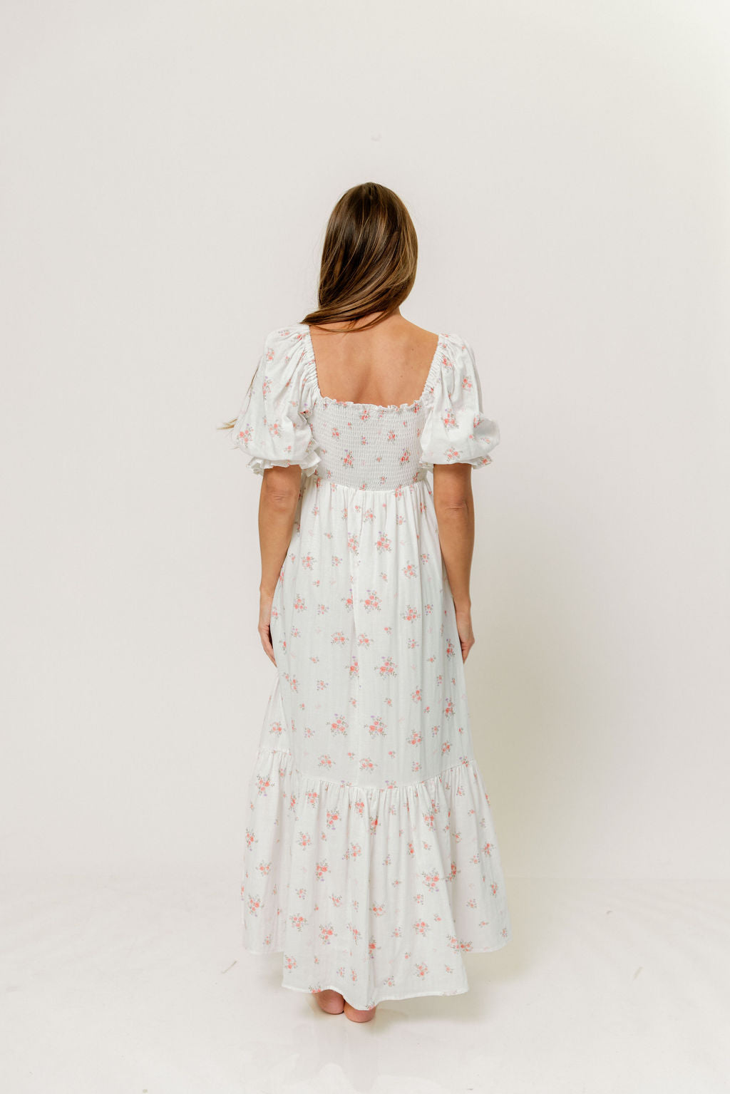 Livvy 100% Cotton Dress in Off White/Pink Floral (Fully Lined) -Bump Friendly