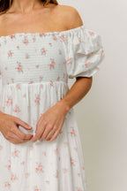 Livvy 100% Cotton Dress in Off White/Pink Floral (Fully Lined) -Bump Friendly