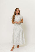 Orchard 100% Cotton Smocked Maxi Dress in Off White/Blue - Bump Friendly