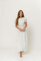 Orchard 100% Cotton Smocked Maxi Dress in Off White/Blue - Bump Friendly