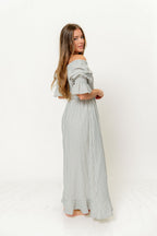 Sienna 100% Cotton Puff Sleeve Maxi Dress in Light Indigo Plaid (Lined) - Bump Friendly