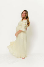 Sienna 100% Cotton Puff Sleeve Maxi Dress in Custard Foliage - Bump Friendly