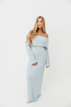Nora Knit Maxi Dress in Dusty Blue - Bump Friendly