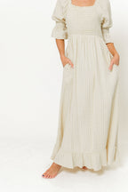 Sienna 100% Cotton Puff Sleeve Maxi Dress in Custard Plaid (Lined) - Bump Friendly