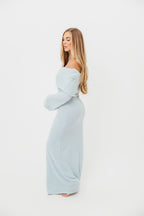 Nora Knit Maxi Dress in Dusty Blue - Bump Friendly