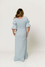 Sienna 100% Cotton Puff Sleeve Maxi Dress in Baby Blue Foliage - Bump Friendly