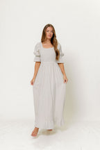 Sienna 100% Cotton Puff Sleeve Maxi Dress in Baby Blue Plaid (Lined) - Bump Friendly