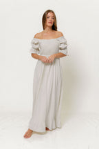 Sienna 100% Cotton Puff Sleeve Maxi Dress in Baby Blue Plaid (Lined) - Bump Friendly