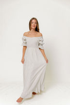 Sienna 100% Cotton Puff Sleeve Maxi Dress in Baby Blue Plaid (Lined) - Bump Friendly