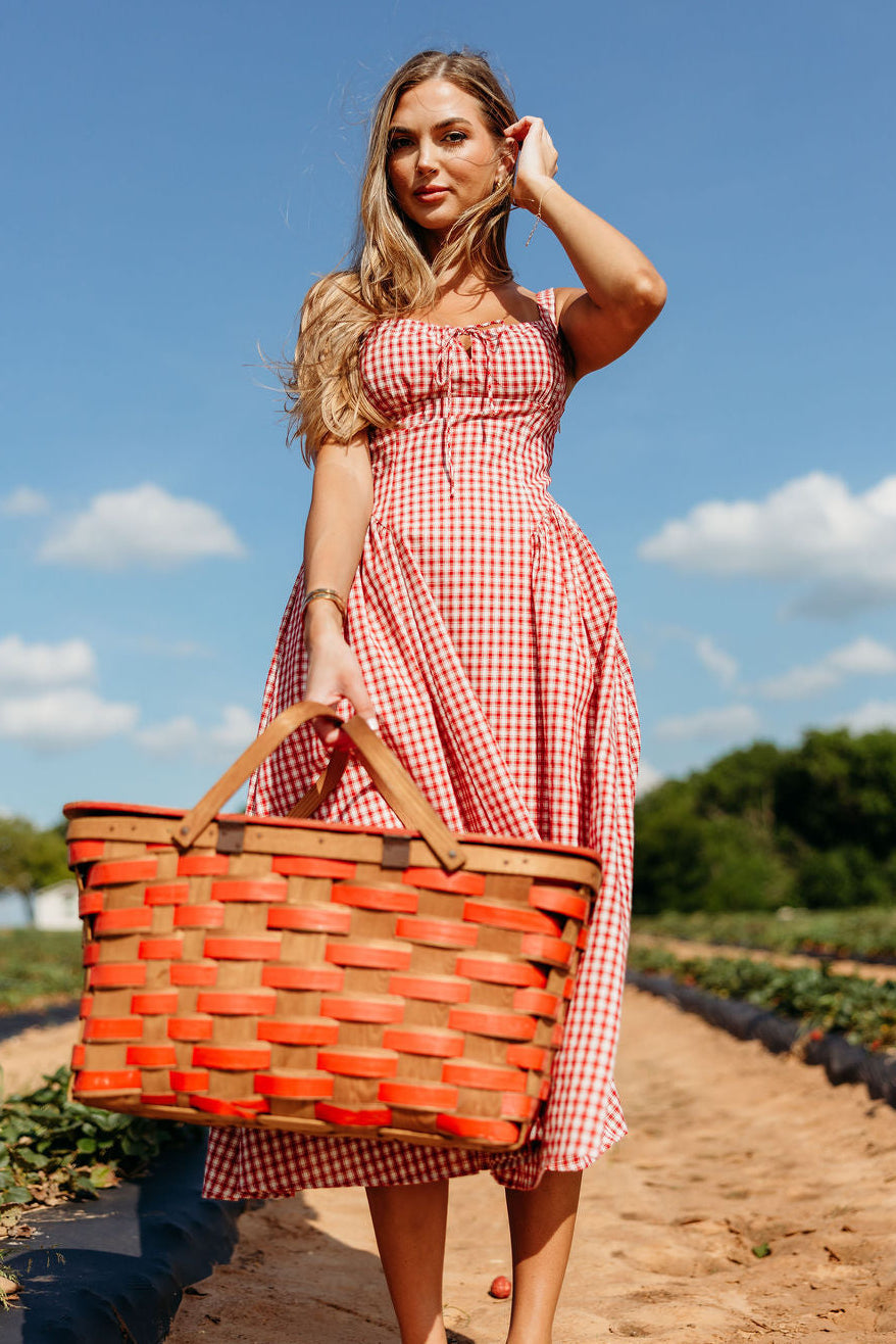 Vivien Gingham Midi Dress in Red