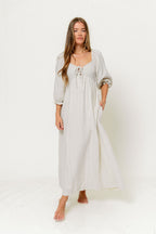 Cecilia 100% Cotton Smocked Maxi Dress in Baby Blue Plaid (Lined) - Bump Friendly