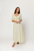 Cecilia 100% Cotton Smocked Maxi Dress in Custard Foliage - Bump Friendly