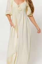 Cecilia 100% Cotton Smocked Maxi Dress in Custard Foliage - Bump Friendly