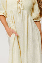 Cecilia 100% Cotton Smocked Maxi Dress in Custard Foliage - Bump Friendly