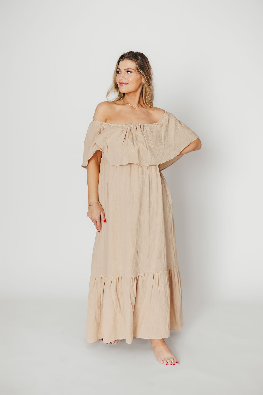Josie 100% Cotton Maxi Dress in Beige (Lined) - Bump & Nursing Friendly *Final Sale*