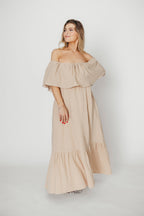 Josie 100% Cotton Maxi Dress in Beige (Lined) - Bump & Nursing Friendly *Final Sale*