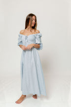 Cecilia 100% Cotton Smocked Maxi Dress in Baby Blue Foliage - Bump Friendly