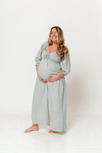 Cecilia 100% Cotton Smocked Maxi Dress in Light Indigo Plaid (Lined) - Bump Friendly