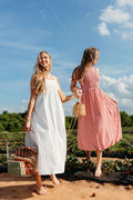 Avril Ribbed Knit Bodice Maxi Dress in Off-White Stripe