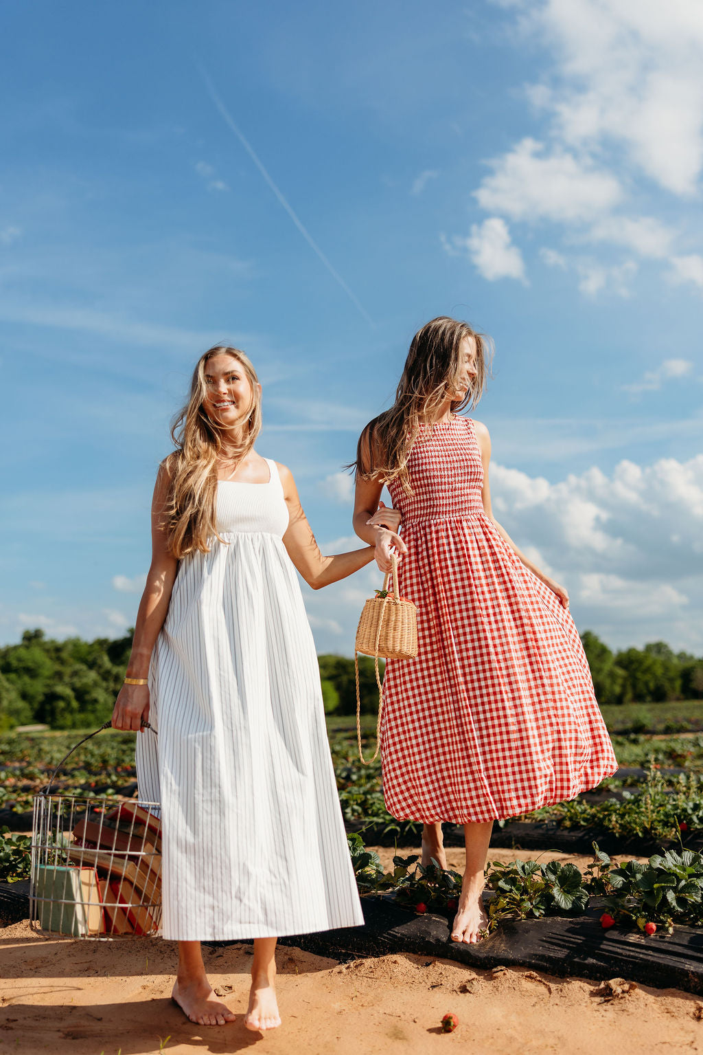 Antonia Bubble Hem Midi Dress in Red Ivory