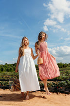Antonia Bubble Hem Midi Dress in Red Ivory