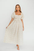 Finley 100% Cotton Peplum Midi Dress in Ivory/Blue - Bump & Nursing Friendly