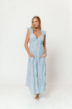 Katy Pleated Bodice Maxi Dress in Light Blue - Bump Friendly