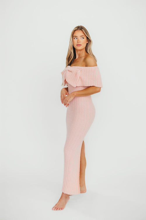 Aston Bow Front Maxi Sweater Dress in Pinkish Petal – Bump Friendly & Inclusive Sizing (XS-3XL)