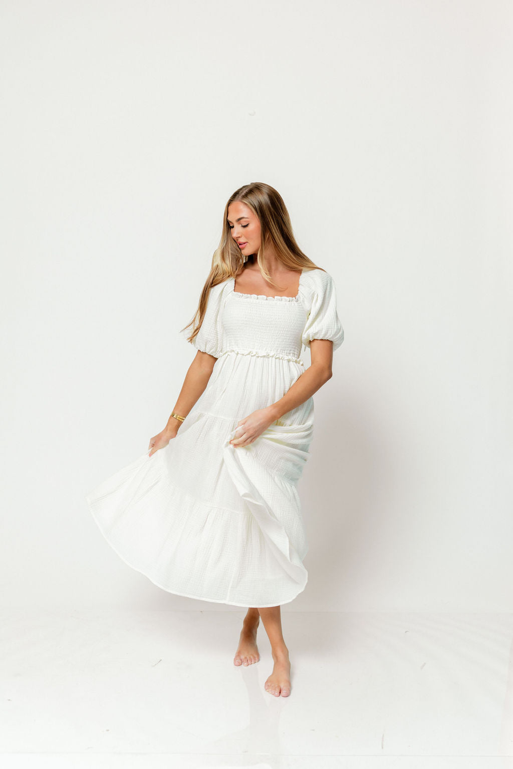 Elena 100% Cotton Midi Dress in Cream - Bump Friendly