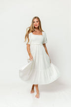 Elena 100% Cotton Midi Dress in Cream - Bump Friendly
