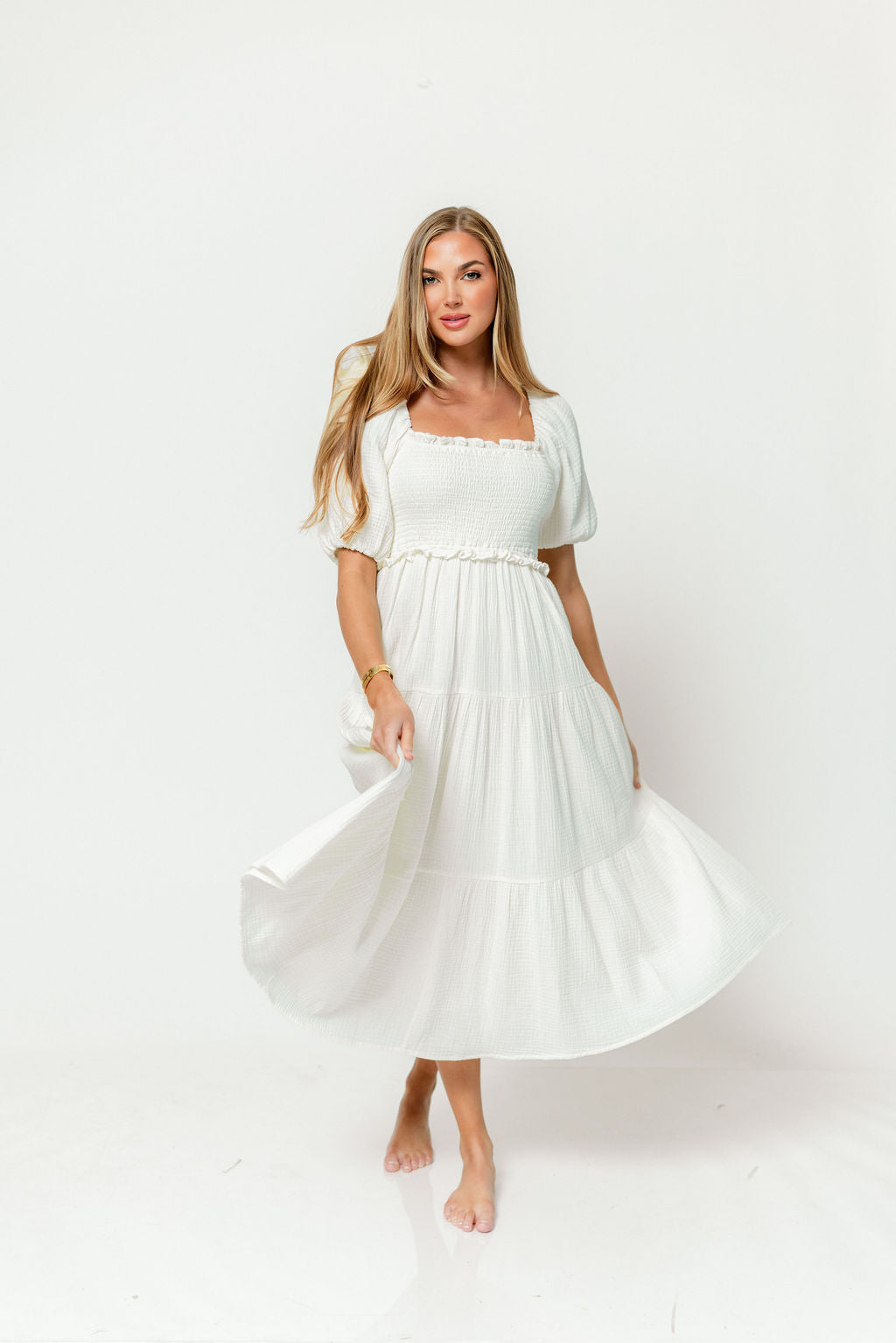 Elena 100% Cotton Midi Dress in Cream - Bump Friendly