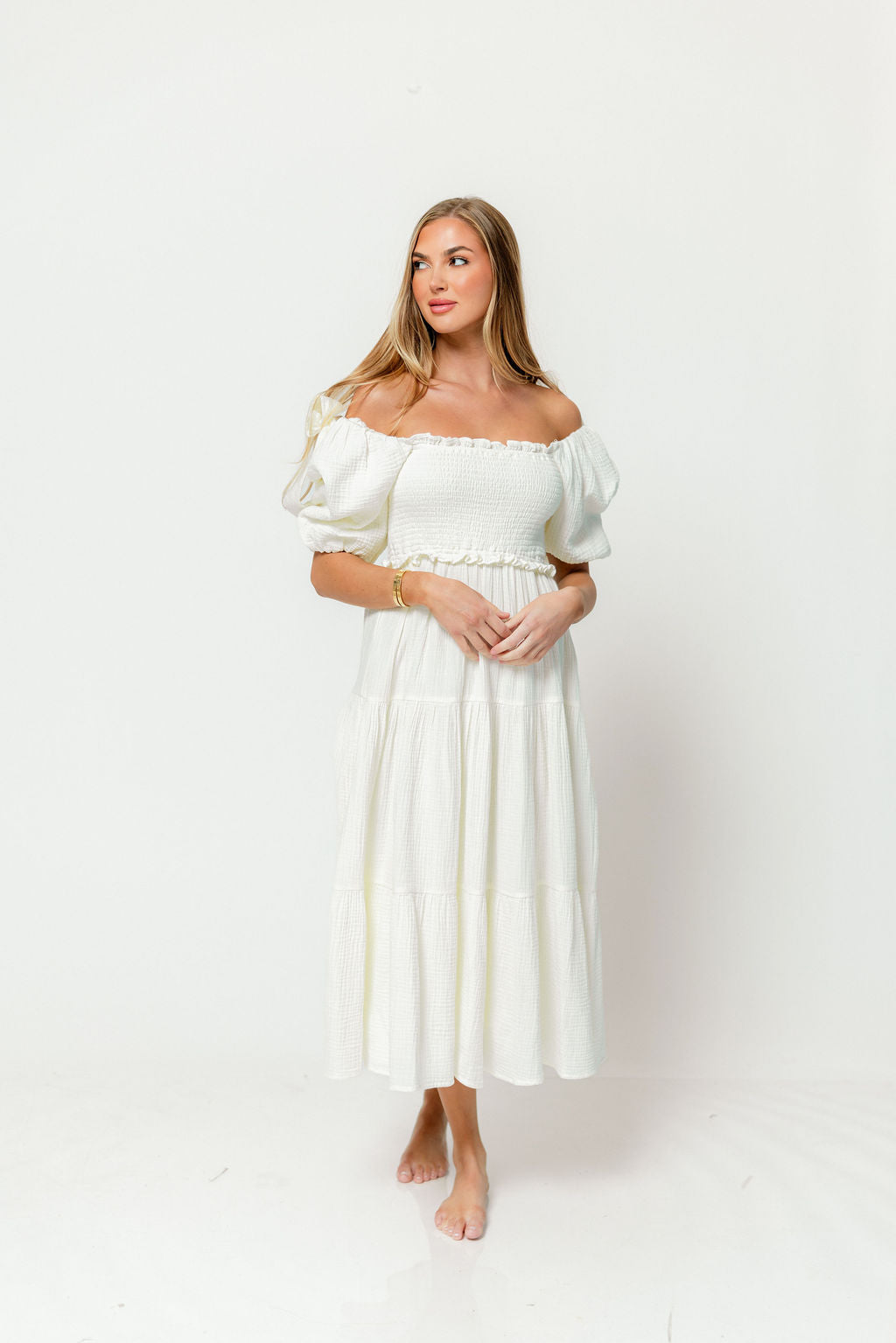 Elena 100% Cotton Midi Dress in Cream - Bump Friendly