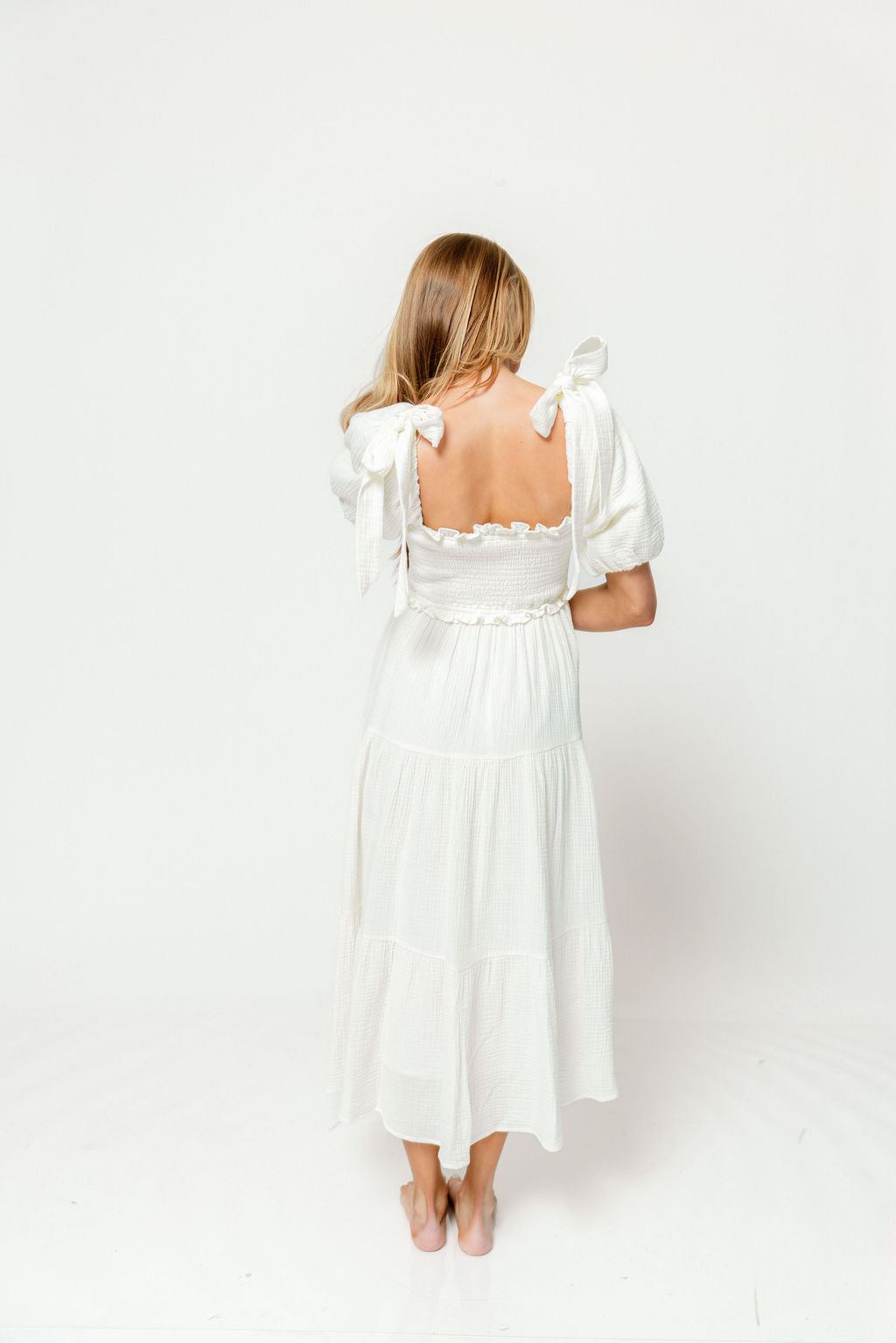 Elena 100% Cotton Midi Dress in Cream - Bump Friendly