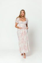 Olivia 100% Cotton Maxi Dress in Pink Toile - Bump Friendly