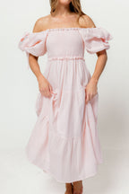 Elena 100% Cotton Midi Dress in Pale Pink - Bump Friendly
