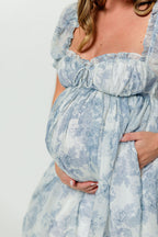 Olivia Maxi Dress in Blue Floral - Bump Friendly