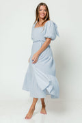 Elena 100% Cotton Midi Dress in Light Blue - Bump Friendly