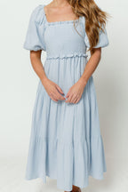 Elena 100% Cotton Midi Dress in Light Blue - Bump Friendly