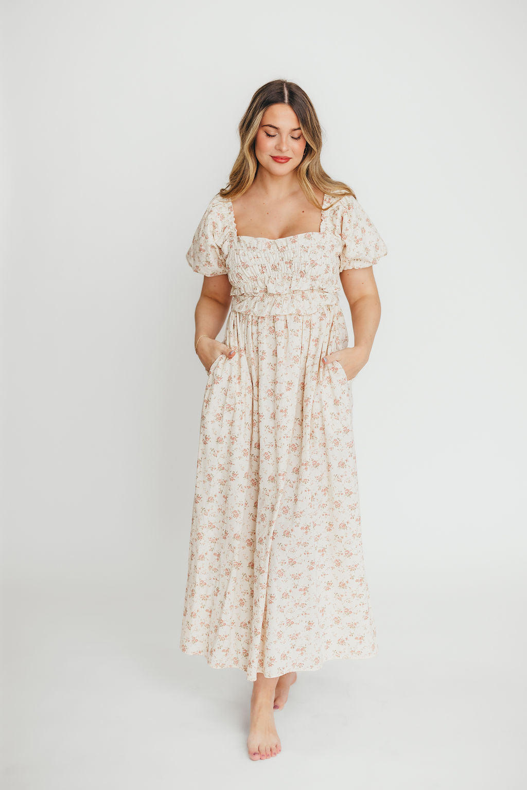 Finley 100% Cotton Peplum Midi Dress in Petal Pink - Bump & Nursing Friendly