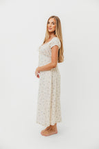 Marley 100% Cotton Midi Dress in Ivory/Blue - Bump Friendly